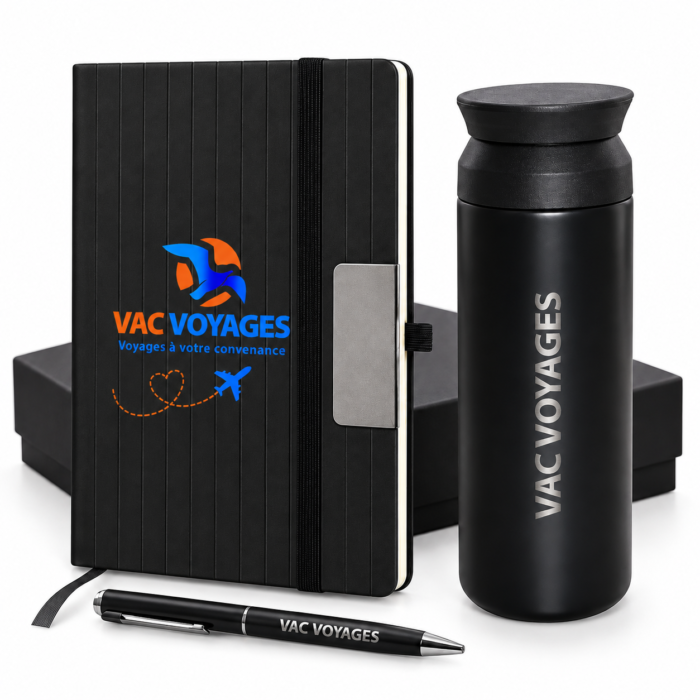 Coffret Business Premium Personnalisé – Agenda, Bouteille Isotherme & Stylo Métal