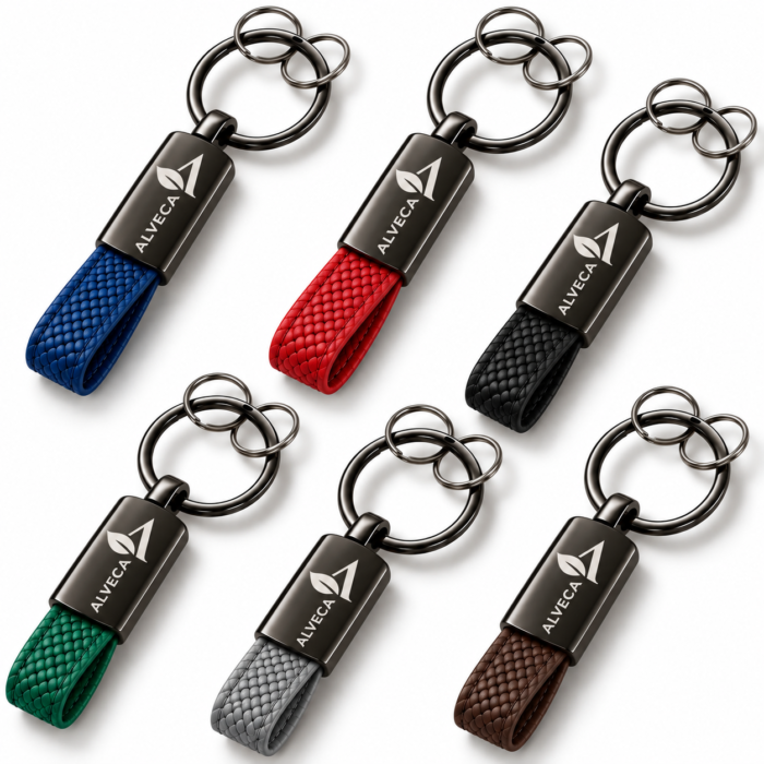 Porte-clés Sangle Tressée Premium – Finition Métal Gun & Gravure Laser