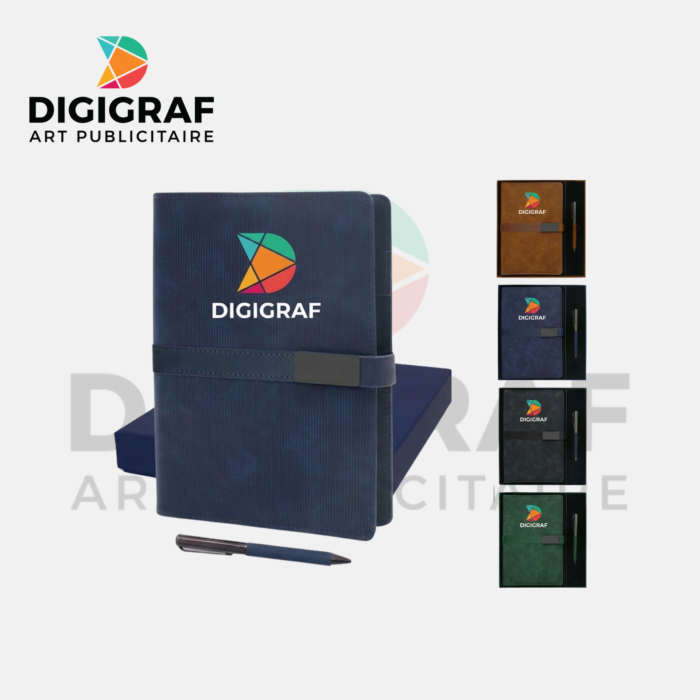 Coffret Cadeau Business Personnalisé – Agenda Textile Premium & Stylo Métal assorti