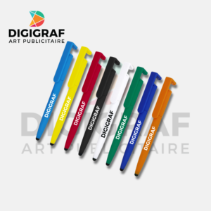 Stylo Plastique Multifonction 3-en-1 – Support Smartphone, Stylet & Écriture