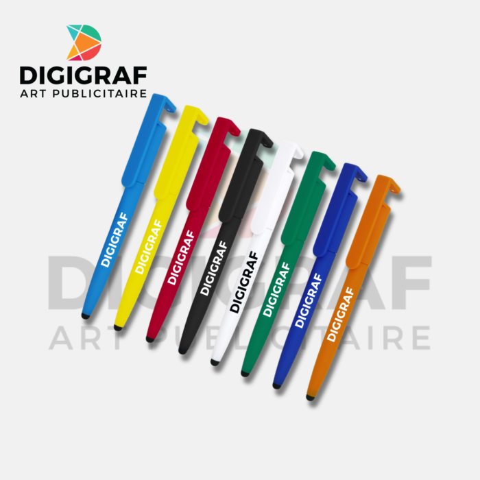 Stylo Plastique Multifonction 3-en-1 – Support Smartphone, Stylet & Écriture