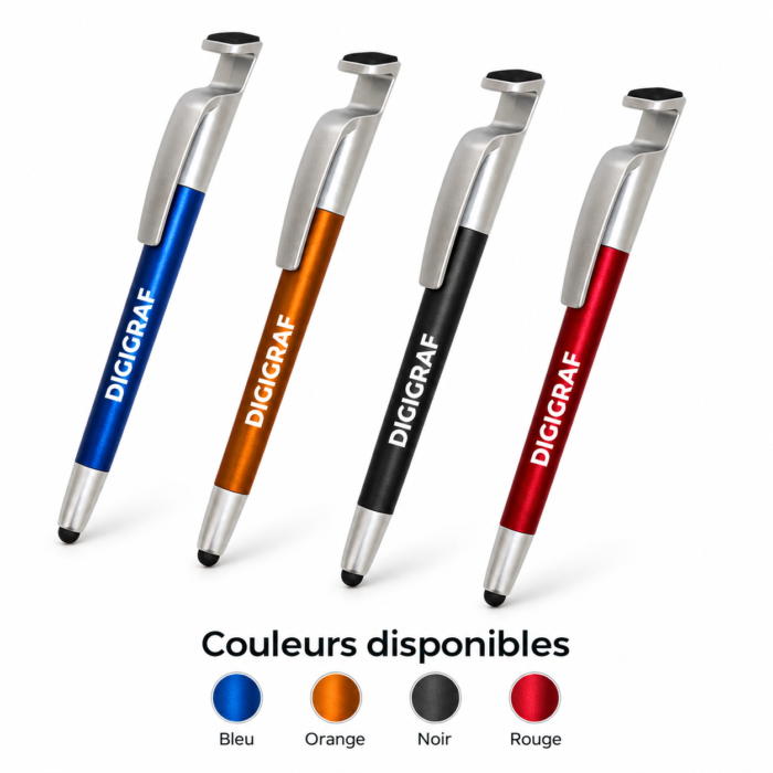 Stylo Personnalisé 3-en-1 – Support Téléphone, Stylet Tactile & Écriture fluide