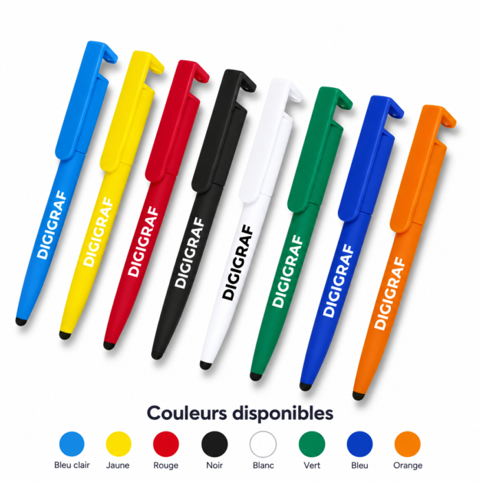 Stylo Plastique Multifonction 3-en-1 – Support Smartphone, Stylet & Écriture