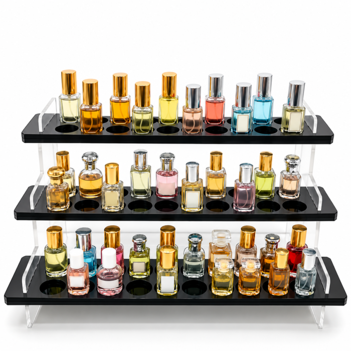 Présentoir à Échantillons de Parfum – Design Escalier en Acrylique & Organisation Luxe