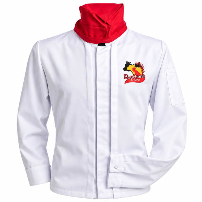 Veste de Boucher Personnalisée – Tenue Professionnelle avec Logo